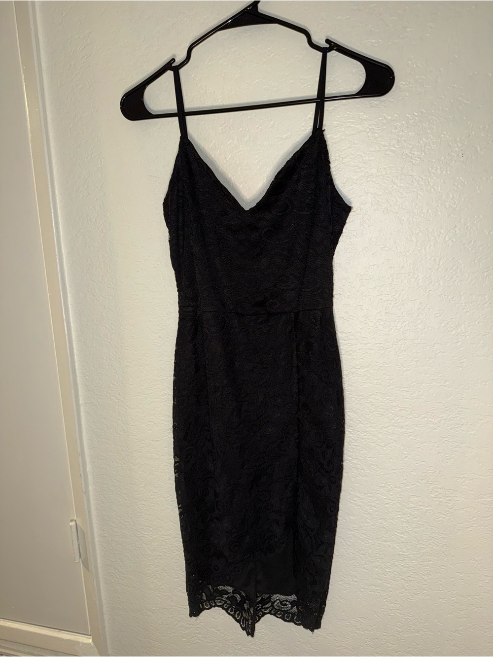 Fashion Nova Black Lace Midi Slip Dress with Spaghetti Straps